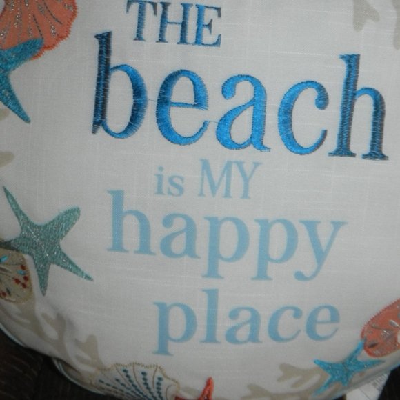 Seashells Beach "The Beach is my Happy Place " Quote Pillow Round NWT - Picture 6 of 13